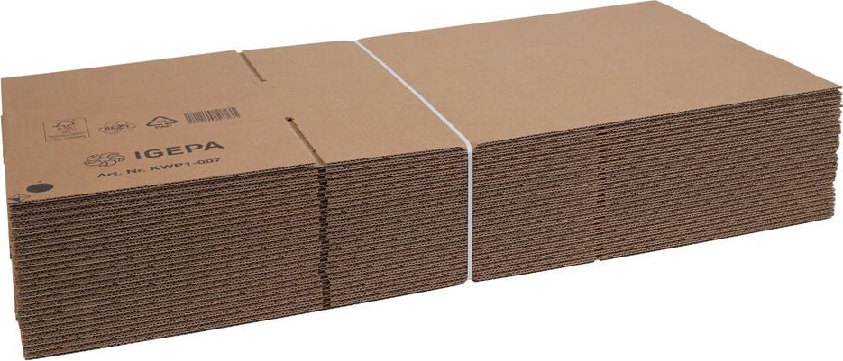 Versandkarton FEFCO 0201 KWP1-007, 594x294x138mm (LxBxH), braun, ohne
Höhenrillung, Pack 25 Stück