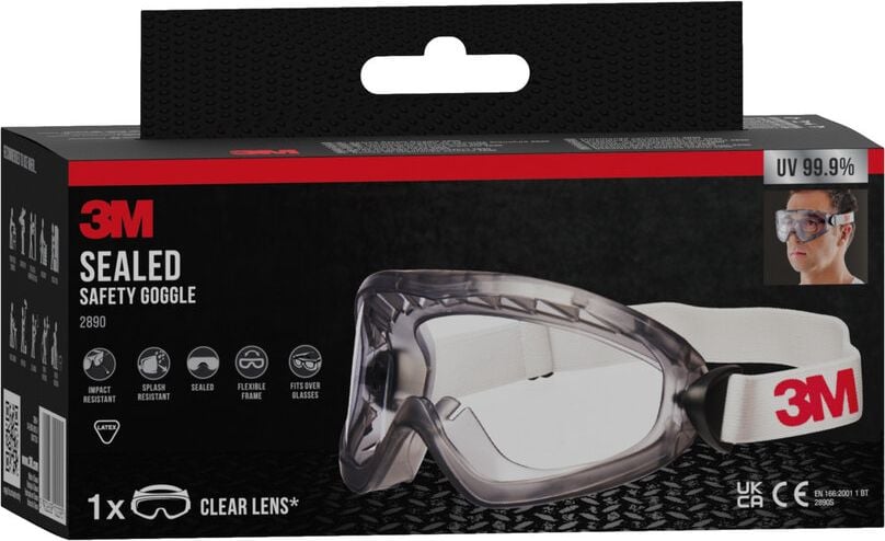 Schutzbrille 3M 2890C1, kratzfest, UV-Schutz, beschlagfrei, klare Polycabonatscheiben,
weiche Polster am Nasensteg, grau