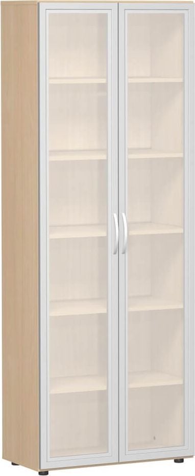 Aktenschrank Geramöbel Flex S-386821, 80x216x42cm (BxHxT), 2 Flügeltüren, 5
Fachböden, 6 Ordnerhöhen, Bogengriff, buche