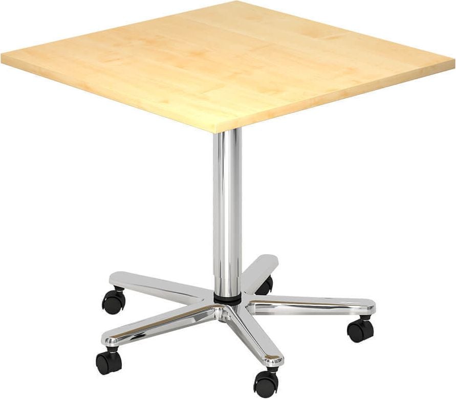 Stehtisch Hammerbacher ST88/x/C, 80x80cm (BxT), 72-114cm Höhe, Fußkreuz chrom, ahorn