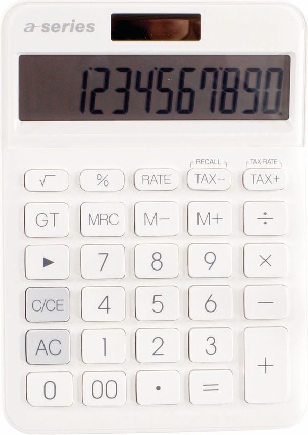 Taschenrechner a-series AS1721, 12-stelliges LC-Display, Solar- und
Batteriebetrieb, weiß