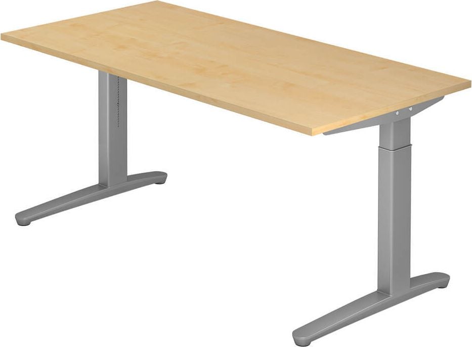 Schreibtisch Hammerbacher VXB16/x/SS, 160x80cm (BxT), 65-85cm Höhe, rechteckig,
C-Fuß silber, ahorn