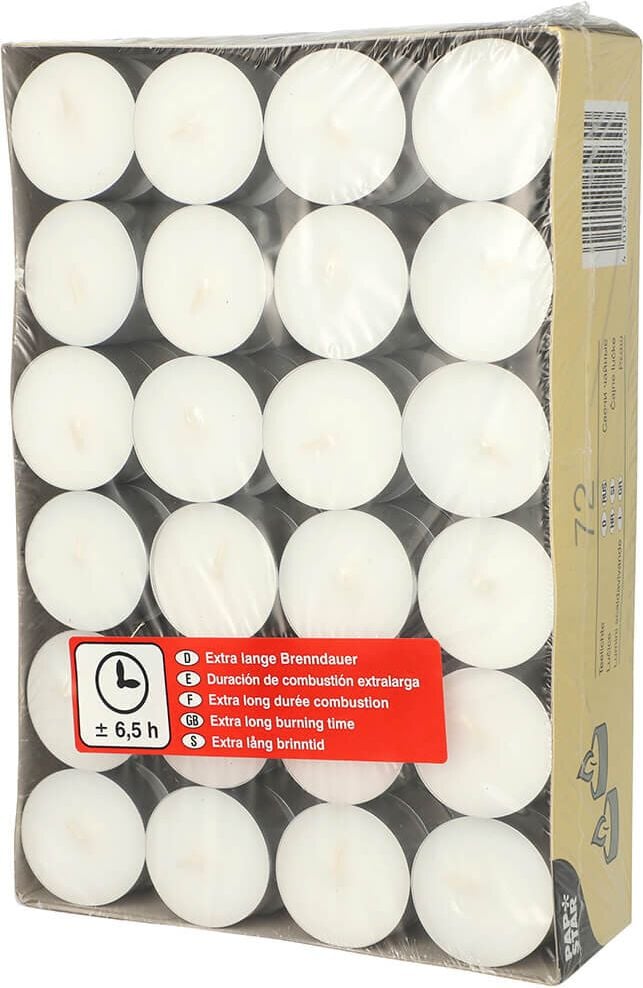 Kerzen Papstar Teelichter 15230, 3,9 cm Durchmesser, 1,75 cm Höhe, weiß, Alu-Hülle, Pack 72 Stück