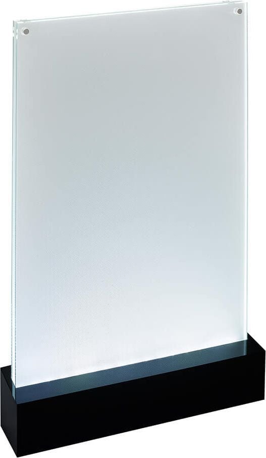 LED-Tischaufsteller Sigel luminous TA422, A5 hoch, gerade, 2-seitige Präsentation,
glasklar/schwarz
