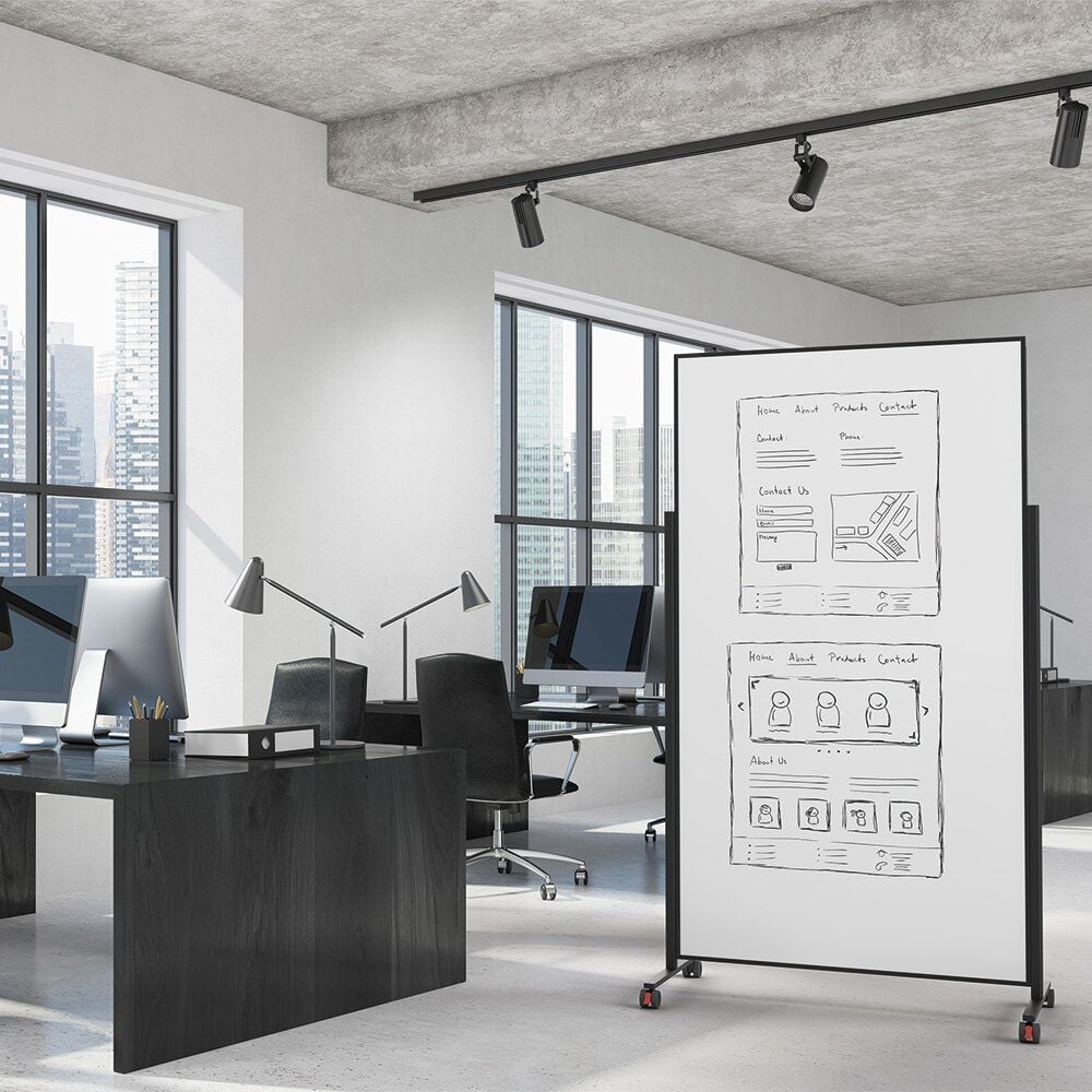 Whiteboard Magnetoplan Design Vario 1181200, 180x100cm, lackiert, trocken abwischbar,
Aluminiumrahmen (schwarz), Stativtafel