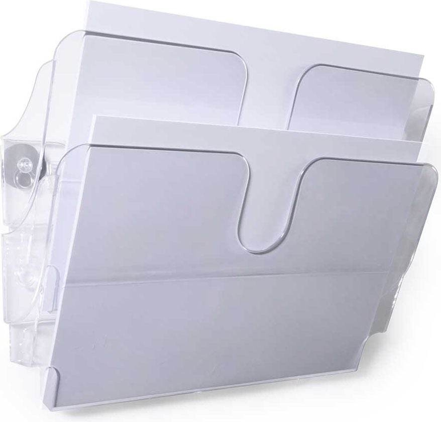 Wandprospekthalter Durable FLEXIPLUS 2 A4 quer 1709022, 2x A4 quer, 2 Fächer, magnetisch, Tragfähigkeit bis 3kg, transparent