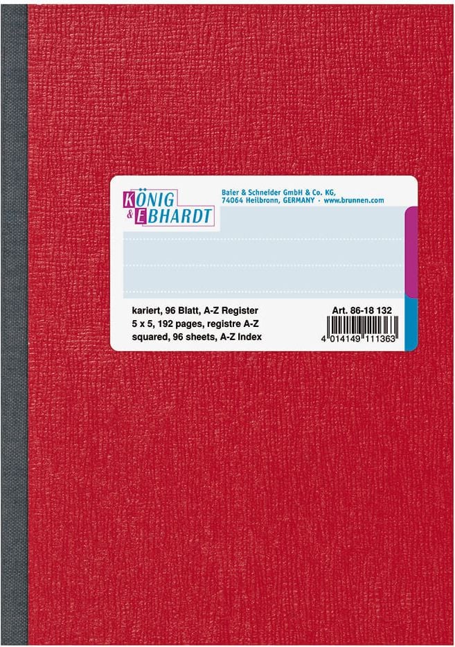 Notizbuch K+E A6 86-18132, 96 Blatt, kariert, Register, steifbroschiert