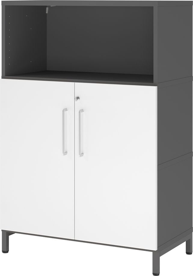 Regal Hammerbacher VFW38T2KU/G mit Türen, Threespine-Klicksystem, 80 x 41,7 x 118 cm (B
x T x H), mit Stahlsockel, mit 3 Ordnerhöhen,
Korpus: graphit, weiß