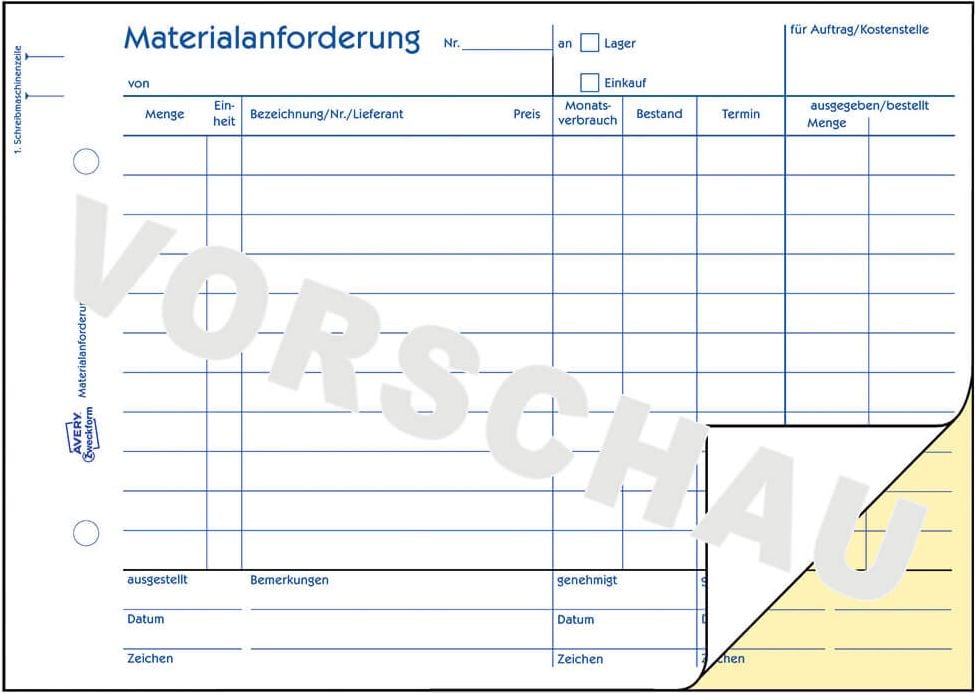 Materialanforderung Zweckform 1110, DIN A5 quer, Block 2x50 Blatt