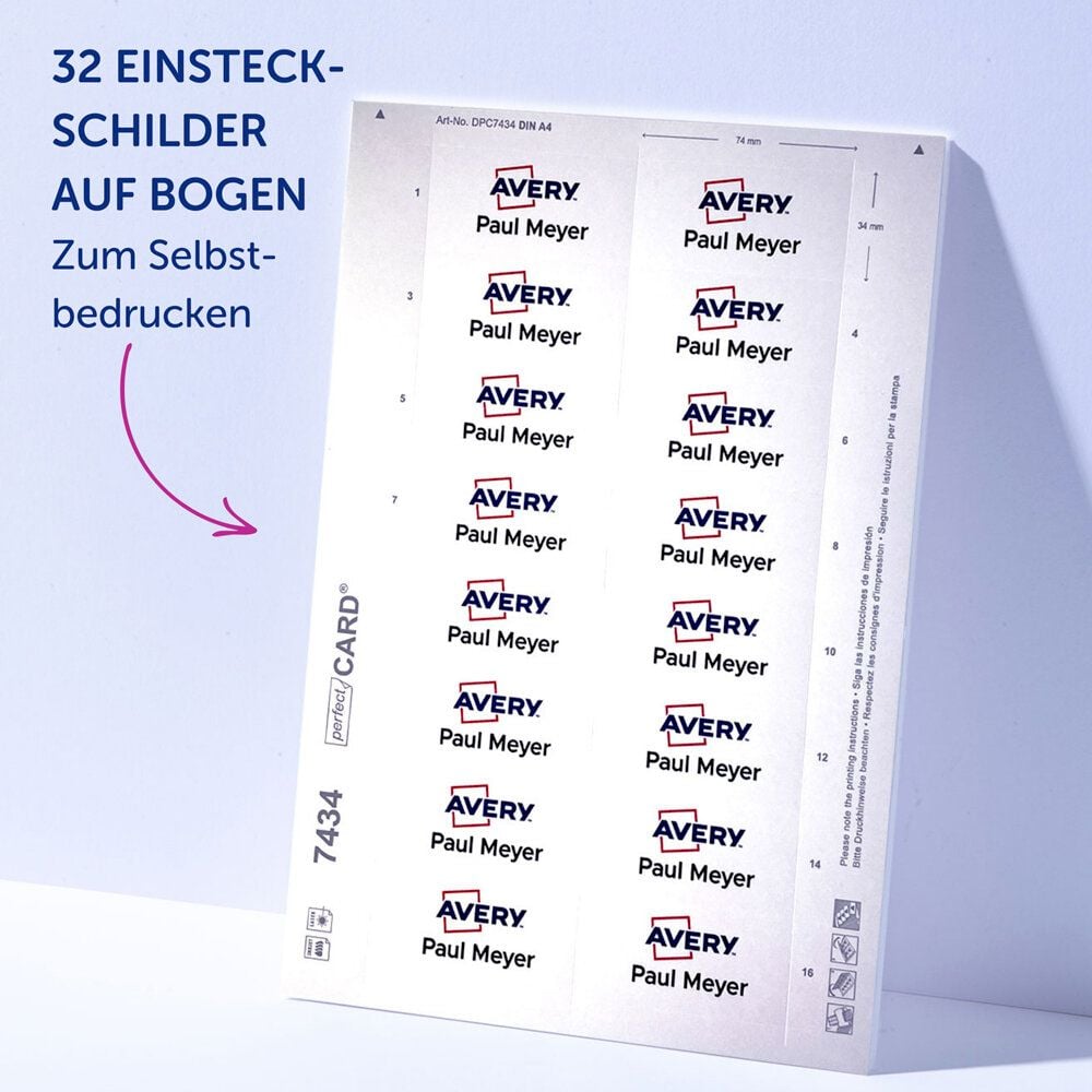 Namensschilder Avery Zweckform POL35MA66-10DR, 80x34mm, verdrehsicher, Doppelmagnet, Edelstahl-Optik, Pack 10 Stück