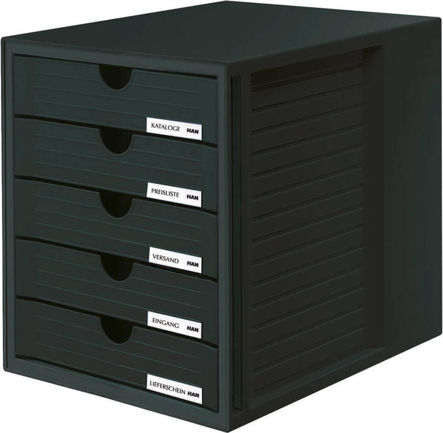 Schubladenbox HAN SYSTEMBOX 1450, für A4, 5 geschlossene Schubladen, Polystyrol, schwarz