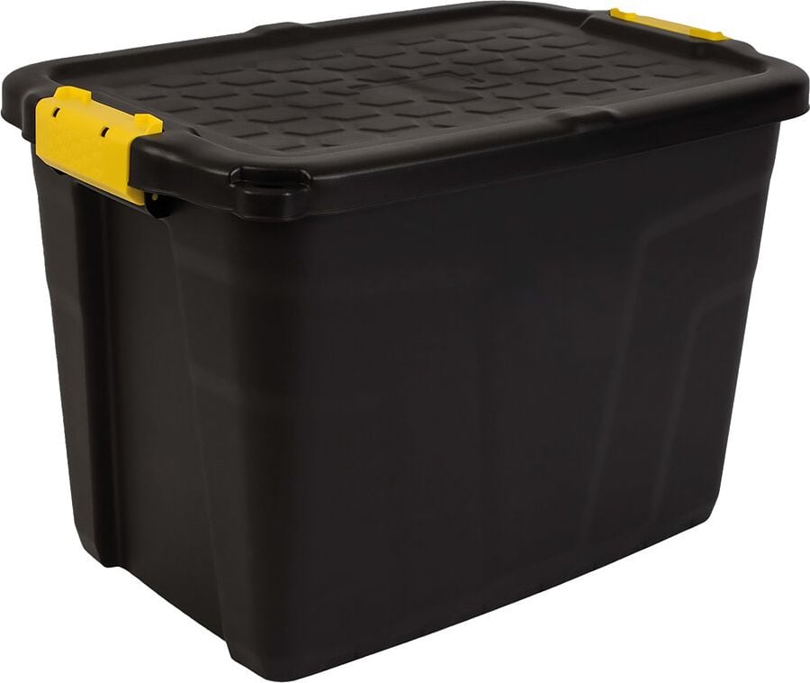 Aufbewahrungsboxen Fellowes Bankers Box 100143943, 60 Liter, Außenmaße: 400x600x400mm (BxTxH), 95% recycelter Kunststoff, Deckel, Spannverschlüsse, schwarz, schwarz