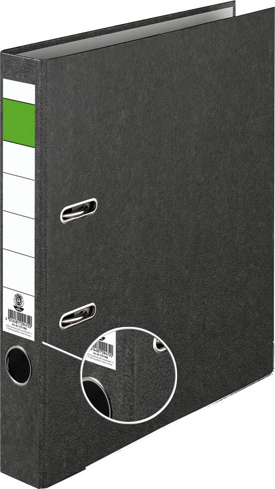 Ordner A4 Standard, 50mm, verstärkt, Wolkenmarmor, verstärkt, schwarz, grüner Balken, stabile
Ausführung
