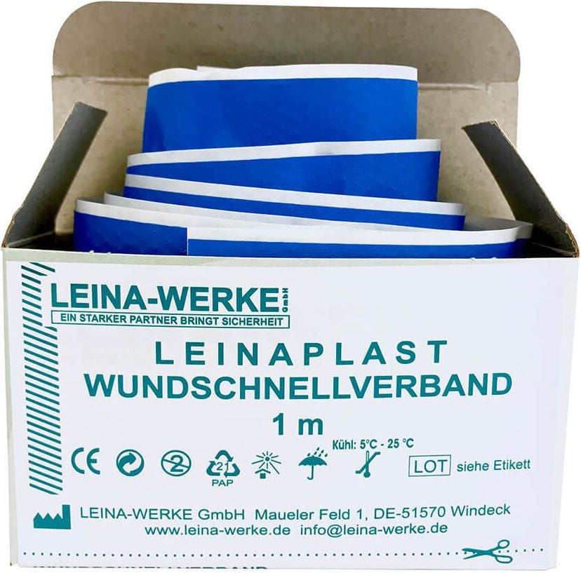 Erste Hilfe Pflaster Leina-Werke LEINAPLAST 70251, 1m x 6cm, wasserfest, detektierbar, blau