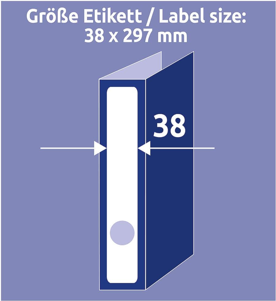 Rückenschilder Zweckform L4758-25 ultragrip, schmal/lang, 297x38mm, auf A4, weiß, Pack 30
Blatt/150 Stück