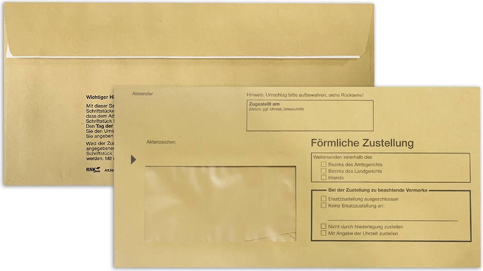 Postzustellungshüllen DIN-lang RNK 2044/100, Fenster, Haftstreifen, gelb, Pack 100 Stück