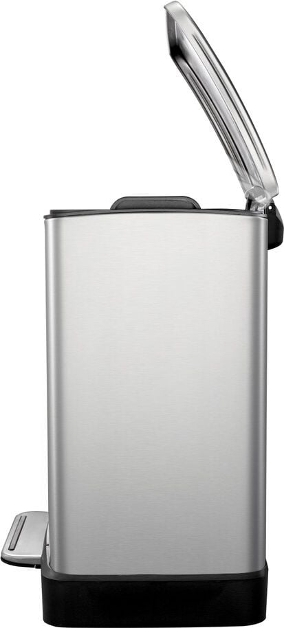 Abfalltrenner EKO E-CUBE, 10 Liter + 9 Liter, rechteckig, mit Tretpedal, 2x Kunststoff-Inneneimer, Soft-Close-Deckel, Edelstahl matt, silber