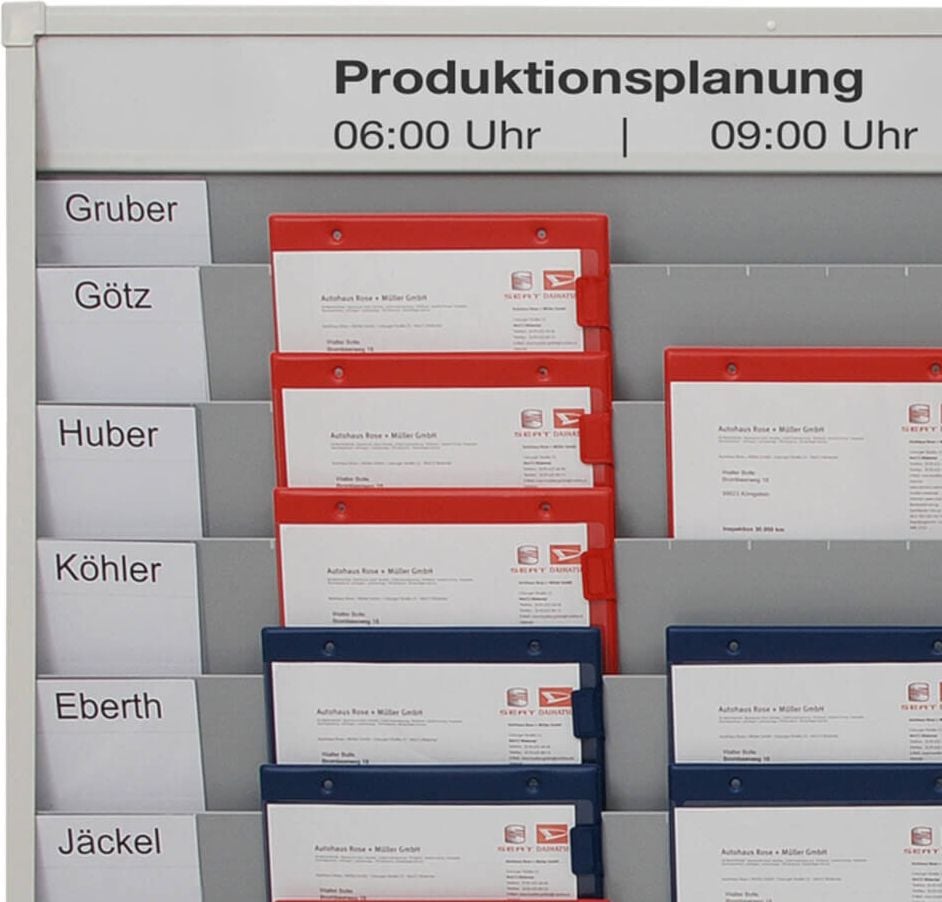 Werkstattplaner Eichner 9019-00144, für 30 x A4, 158x90cm (BxH), fünfreihig,
zusätzliches Ablagefach und Kopfleiste
(Beschriftung Baupläne), Kunststoff, grau