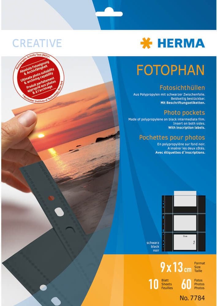 Fotohüllen Herma 7784 A4, für Fotos 9x13cm quer, 8 Fotos/Hülle, Packung
10 Stück