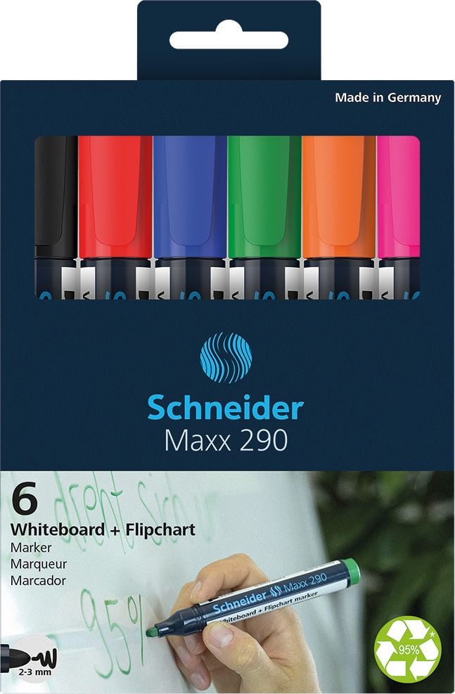 Boardmarker Schneider Maxx 290 129096, ca. 2-3mm, Rundspitze, Kartonetui mit 6
Farben