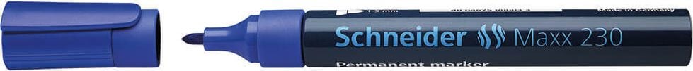 Permanentmarker Schneider Maxx 230, ca. 1-3mm, Rundspitze, Aluminiumschaft,
wasserfest, blau