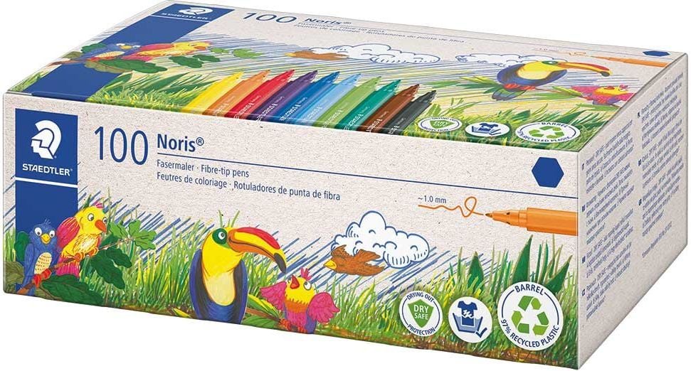 Fasermaler Staedtler 326 C100, ca. 1mm, Schulbox mit 100 Stück, aus 97%
recyceltem Plastik