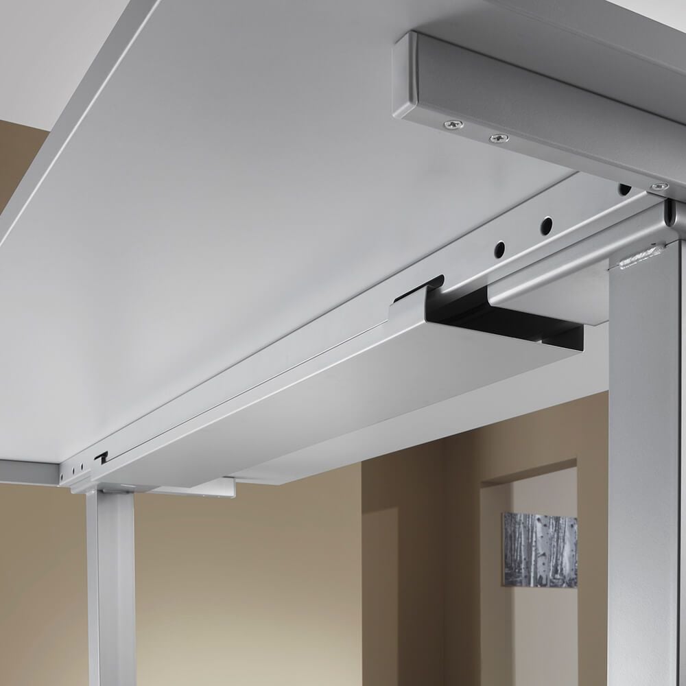 Hubschreibtisch Hammerbacher XDSM19/x/S, 180x80cm (BxT), 63,5-128,5cm Höhe, rechteckig, T-Fuß silber, ahorn