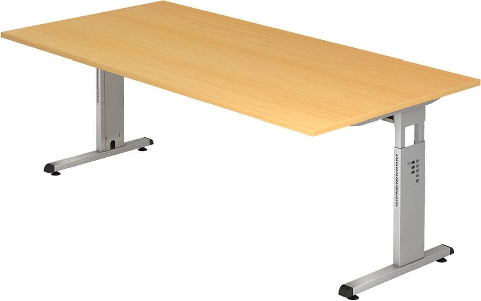Schreibtisch Hammerbacher OS2E, 200x100cm (BxT), 65-85cm Höhe, rechteckig,
C-Fuß, buche