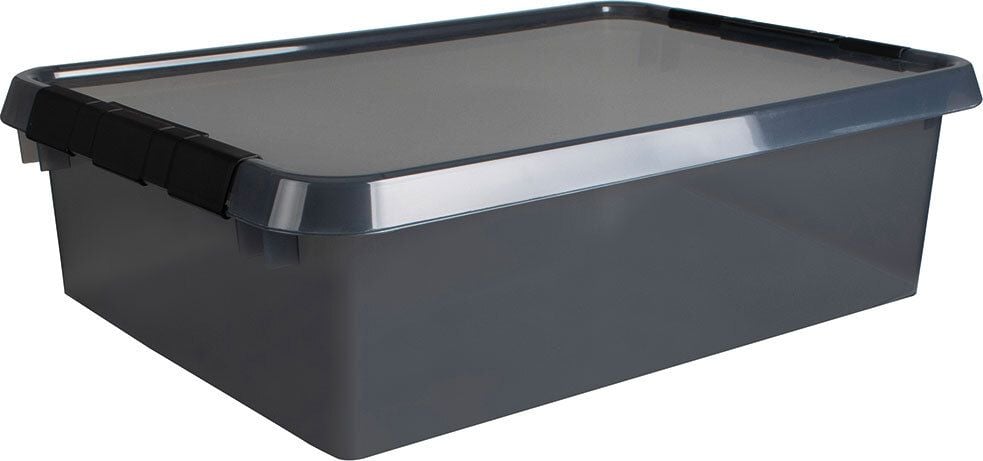 Aufbewahrungsboxen Helit Comfort Line H6165408, 32 Liter, Maße: 400x600x180mm (BxTxH), Deckel, Klickverschluss, grau-transparent