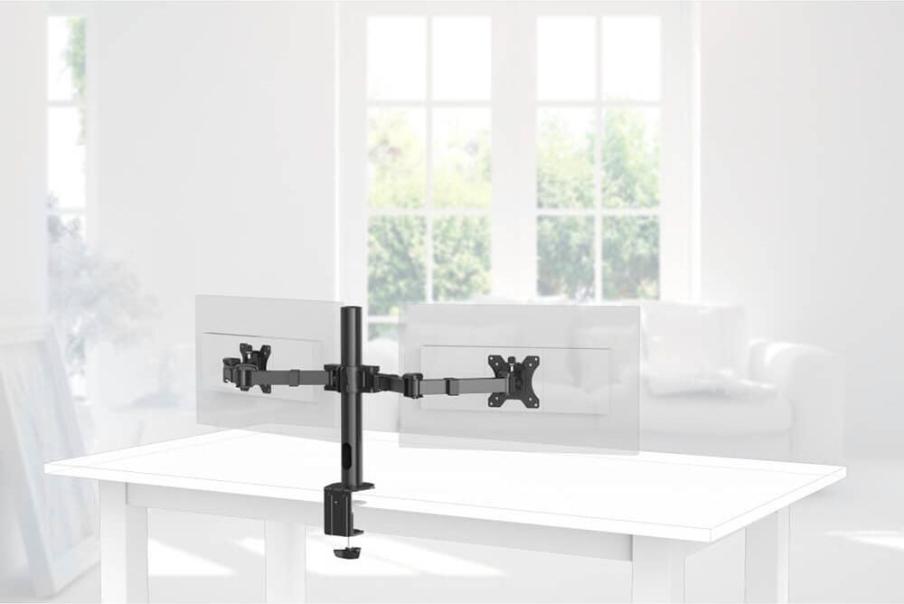 Monitorhalter Hama FULLMOTION Doppelarm 118494, 2 Arme, Tragfähigkeit bis zu 15 kg pro
Schwenkarm, höhen- und tiefenverstellbar,
Klemmhalterung, schwarz