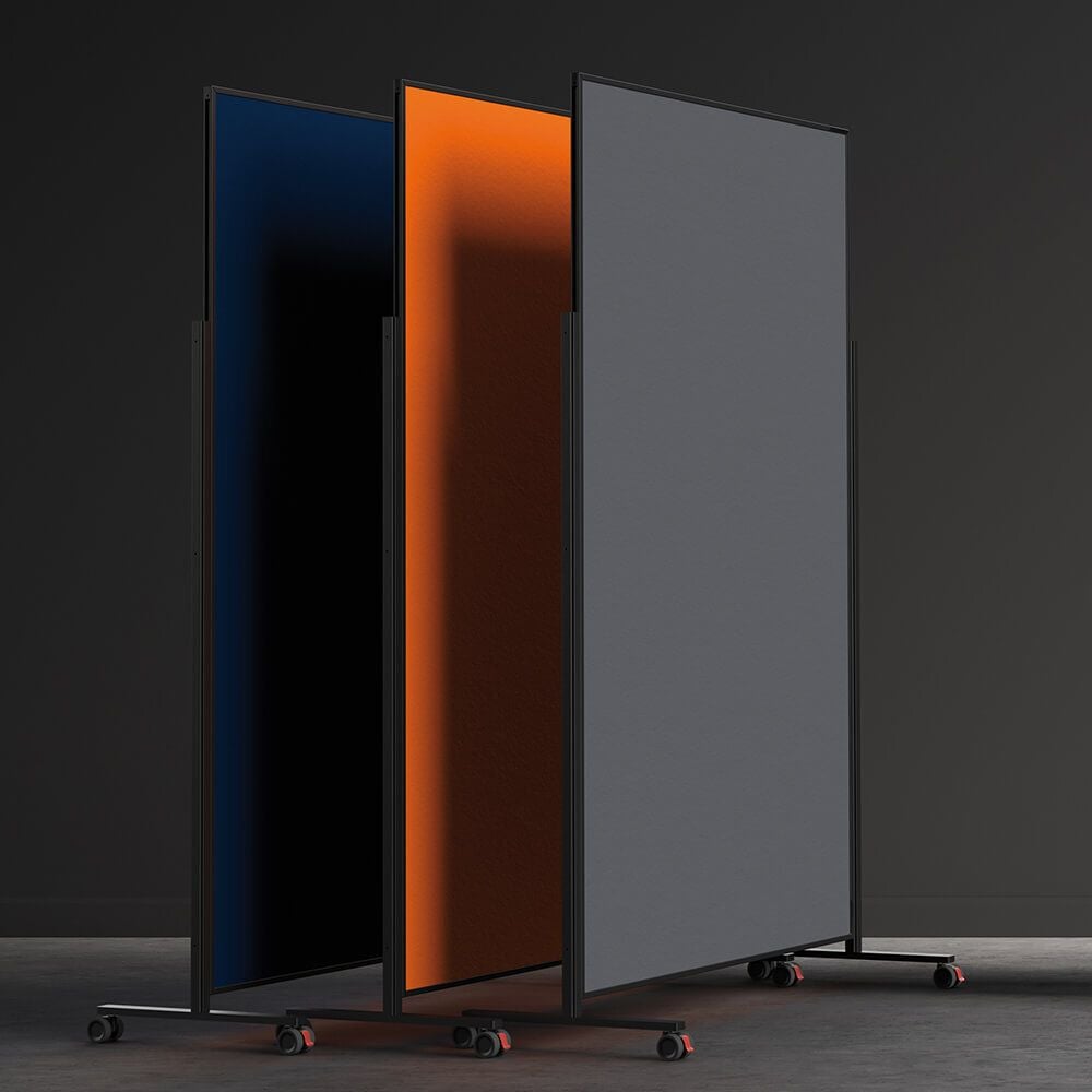 Moderationstafeln Magnetoplan Design VarioPin 11812, Tafel: 180x100cm, einteilig, pinnbarer
Filz farbig, Aluminiumrahmen (schwarz),
Standfuß mit Rollen, orange