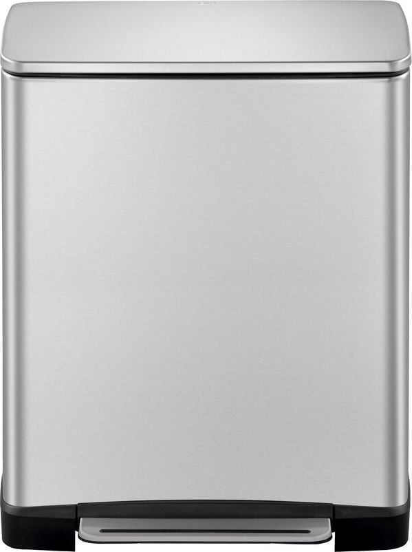Abfalltrenner EKO E-CUBE, 28 Liter + 18 Liter, recheckig, mit Tretpedal, 2x Kunststoff-Inneneimer, Soft-Close-Deckel, Edelstahl matt, silber