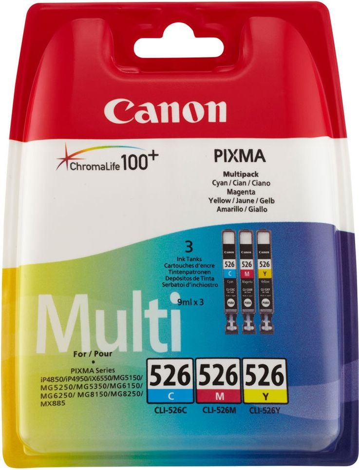 Canon Tintenpatrone CLI-526CMY, Multipack, (4541B009), je 1x cyan, magenta,
yellow