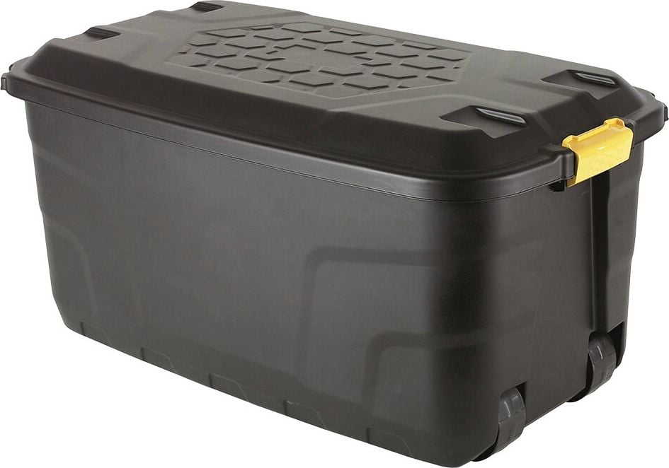Aufbewahrungsboxen Fellowes Bankers Box 100143946, 145 Liter, Außenmaße: 520x940x450mm (BxTxH), 95% recycelter Kunststoff, Deckel, Spannverschlüsse, Rollen, schwarz, schwarz
