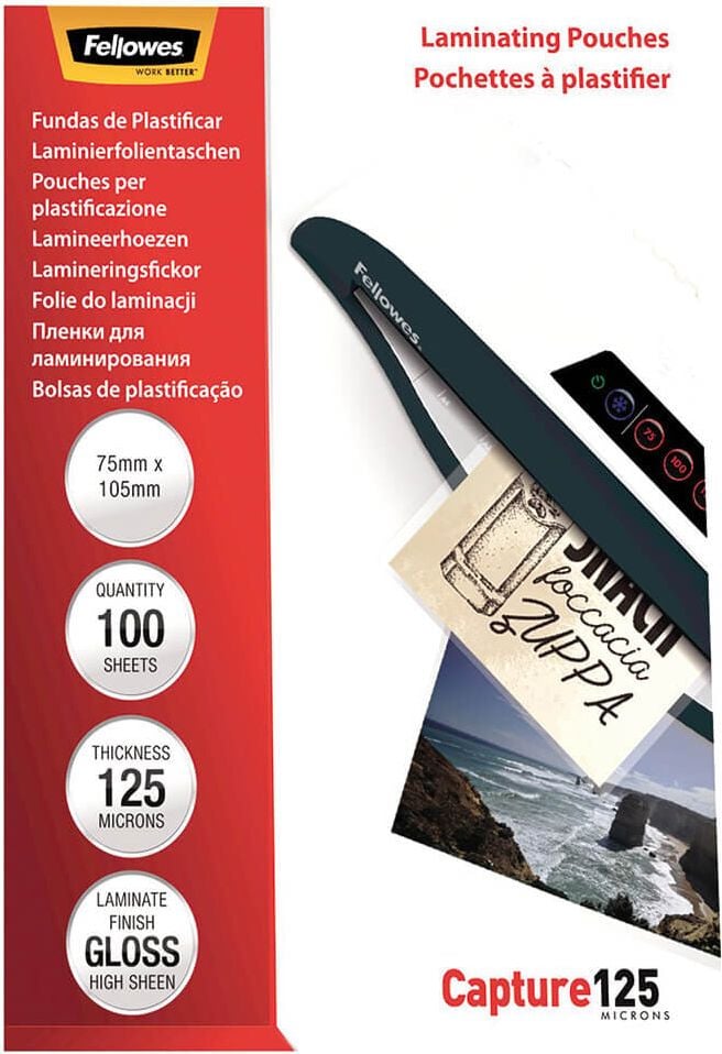 Laminierfolien Fellowes ID-Karten 5306901, 75x105mm, 125mic, glänzend, Pack 100 Stück