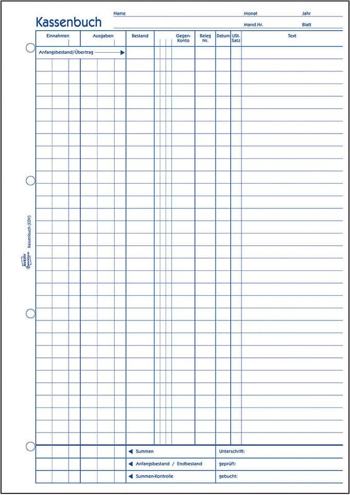 Kassenbuch Zweckform 1226 Recycling, für EDV (Steuerschiene 300), DIN A4,
Recyclingpapier, Blaupapier, Block 100 Blatt