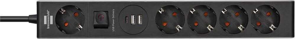 Steckdosenleiste Brennenstuhl 5-fach + 3 USB 1159780615, 45 Grad-Anordnung, 1 Schalter, 3 USB
Ladebuchsen, 1 Permanent-, 4 schaltbare
Steckdosen, Kabellänge 1,5 m, Winkelstecker,
grau/schwarz