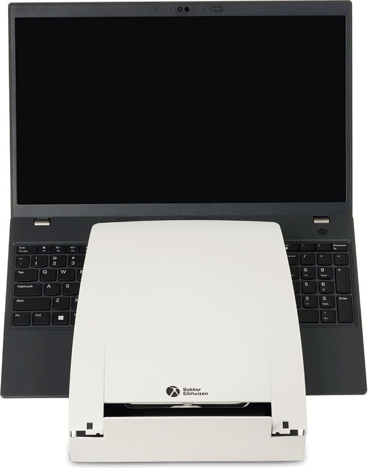 Notebookständer BakkerElkhuizen Ergo-Q 330C BNEQ330C, bis 17 Zoll Notebooks, Tragfähigkeit bis 6kg, höhenverstellbar, Dokumentenhalter, hellgrau/schwarz, 96% recyceltes Material, grau