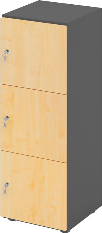 Schließfachschrank Hammerbacher V234L3/G DS, 40 x 42 x 110 cm (BxTxH), 3 Ordnerhöhen, mit Druckzylinderschloss, 3 Fächer, Korpus: Graphit, ahorn