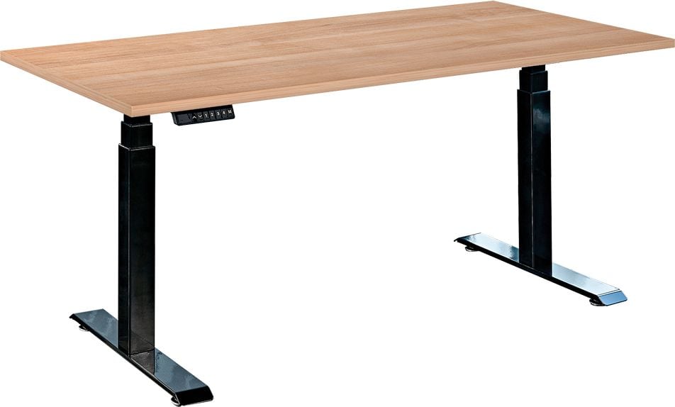 Schreibtisch a-series AS1444, 120 x 80 cm, elektrisch, 120x80cm (BxT), elektrisch höhenverstellbar,
60-125 cm Höhe, rechteckig, T-Fuß, schwarz, nussbaum