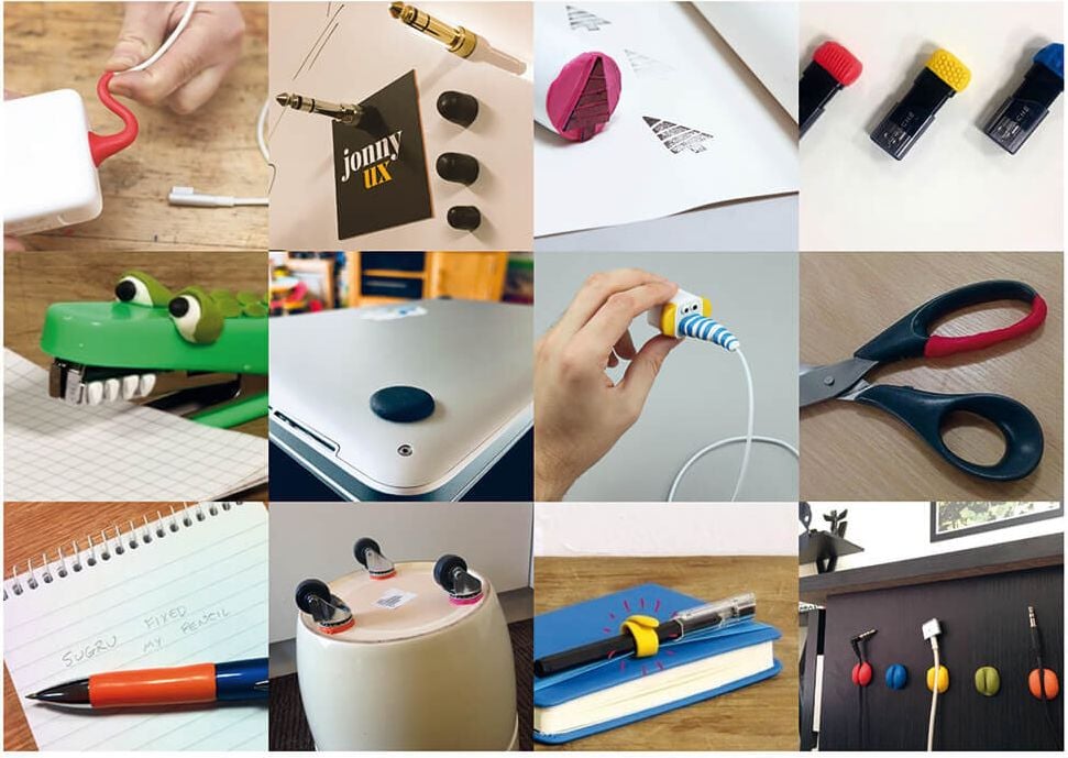 Tesa Sugru formbarer Allzweckkleber 41283, 8 Stück à 3,5 g, 8 Farben (je 1x blau, braun,
grün, grau, orange, pink, rot, gelb)