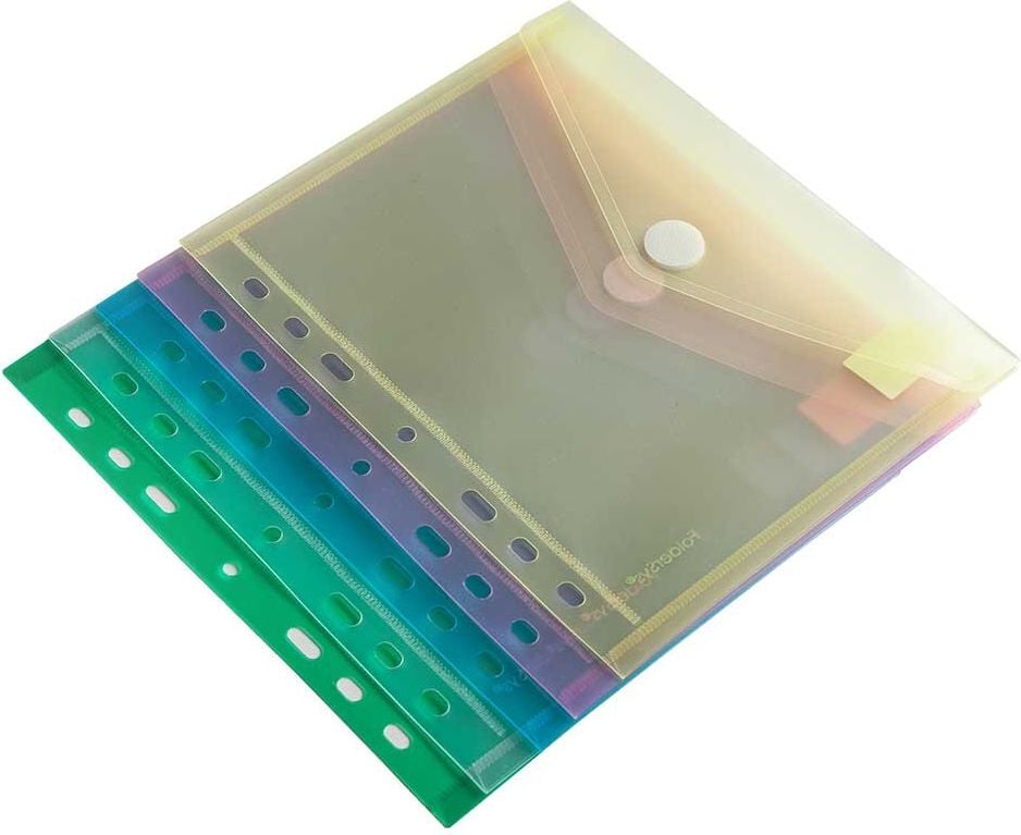 Dokumententaschen Foldersys A5 40156-94, Abheftrand, Klettverschluss, farbig sortiert, transluzent, Pack 10 Stück, sortiert
