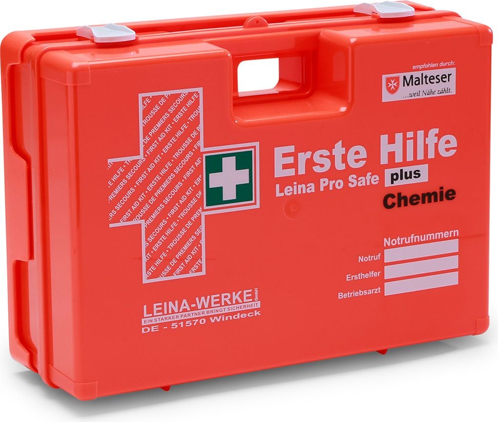 Erste-Hilfe Verbandkoffer Leina-Werke Pro Safe plus 21125, Füllung nach DIN 13169 + branchenspezifische Zusatzausstattung Chemie, orange