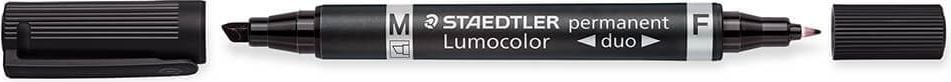 Permanentmarker Staedtler Lumocolor permanent duo 348 B, 1 Rundspitze 0,6mm, 1 Keilspitze 1,5-4mm, schwarz