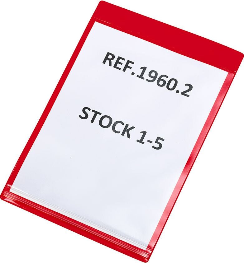 Gitterboxtaschen tarifold Kennzeichnungshülle 16320, A5 hoch, variable Befestigung,
feuchtigkeitsgeschützt, PVC, Pack 10 Stück, rot