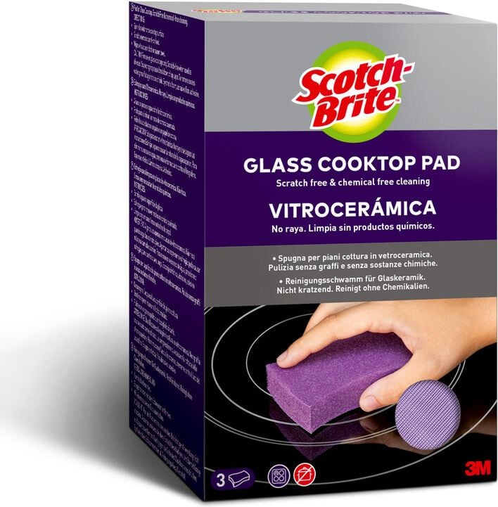 Reinigungsschwamm Scotch-Brite Glaskeramik, zur Reinigung von Glaskeramik-Kochfeldern,
nicht kratzend, chemikalienfrei,
spülmaschinenfest, Pack 3 Stück
