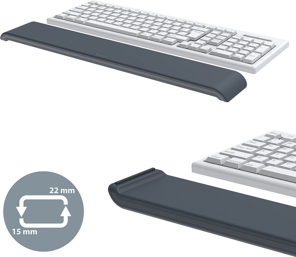 Handgelenkauflage Leitz Ergo 65230089, 437x22x71mm, für Tastaturen, Schaumfüllung, höhenverstellbar, Stoffoberfläche, dunkelgrau, grau