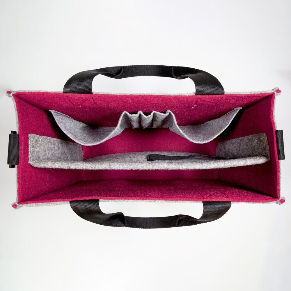 Aufbewahrungstasche Sigel Desk Sharing Bag Bicolor M BA426, für Laptops bis 15,4 Zoll, 100% recycelter PET-Filz, 2 Fächer, 5 separate Einsteckfächer, grau/dunkelrot