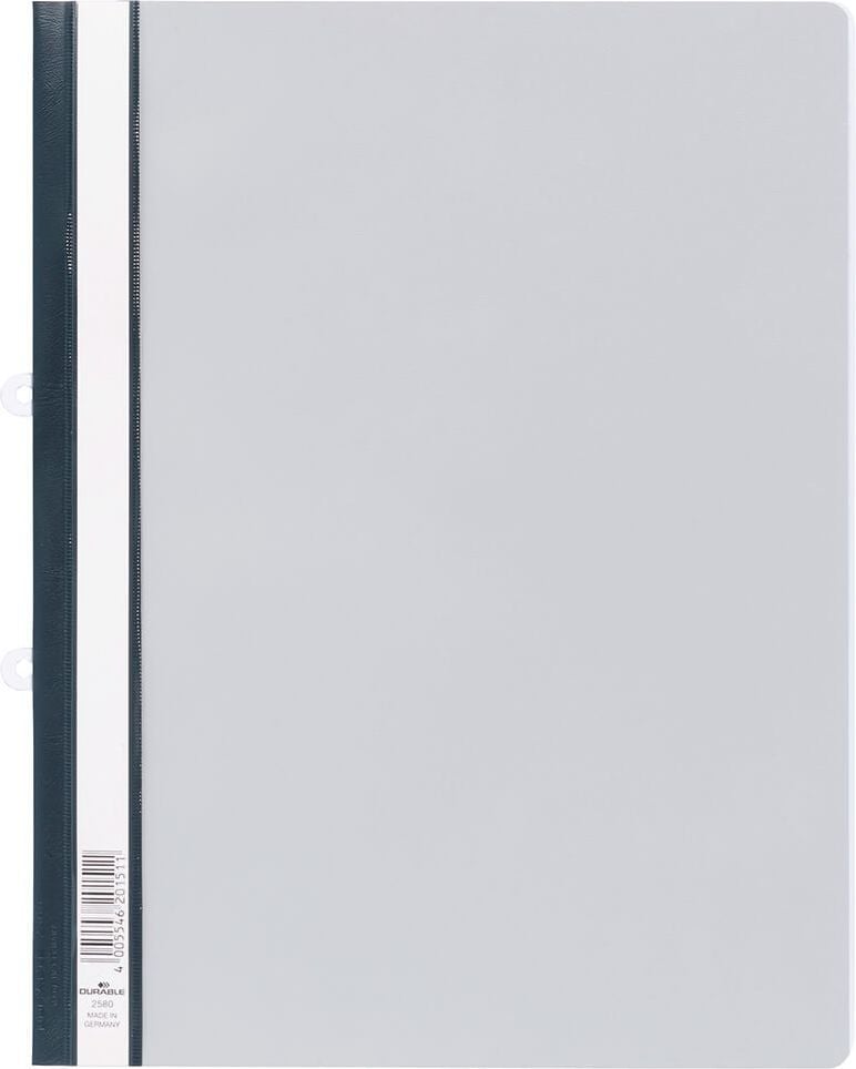 Schnellhefter Durable A4 Überbreite 2580, Hartfolie, transparenter Vorderdeckel,
herausziehbarer Abheftschieber, grau