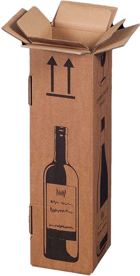 Flaschenverpackung Smartbox Pro 222103020, für 1 Flasche, Innenmaße: 105x105x420mm, PTZ-/UPS-zertifiziert, Wellpappe, braun, Pack 20 Stück